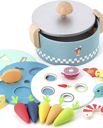 Vilac Puttekasse Træ Gryde Med Mad Dele