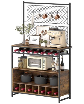 Køkkenhylde Med Bordplade Metalnetpaneler Knagger Køkkenskab Til Krydderier Gryder Pander Brun