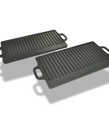 Vendbar Grillpande Støbejern Sæt   Stegeflade